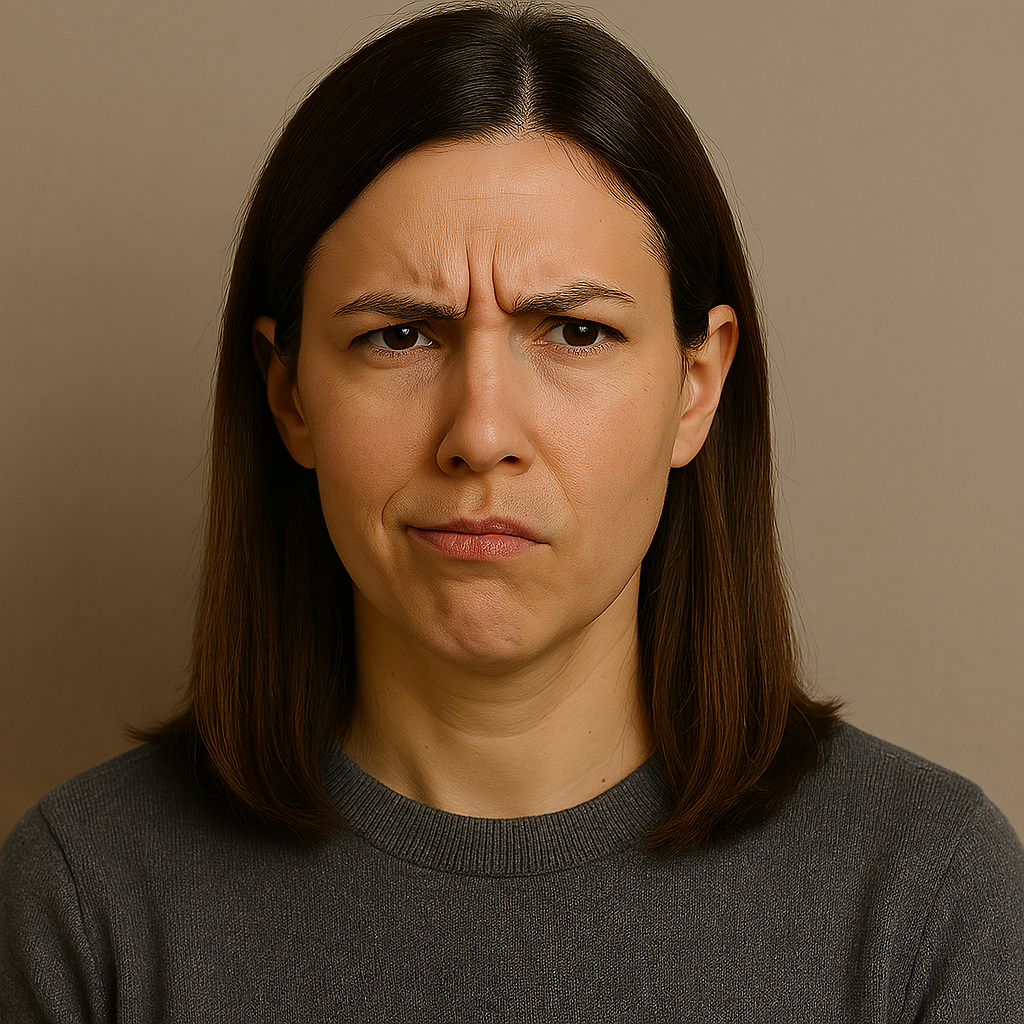 a naysayer holds a skeptical look on her face