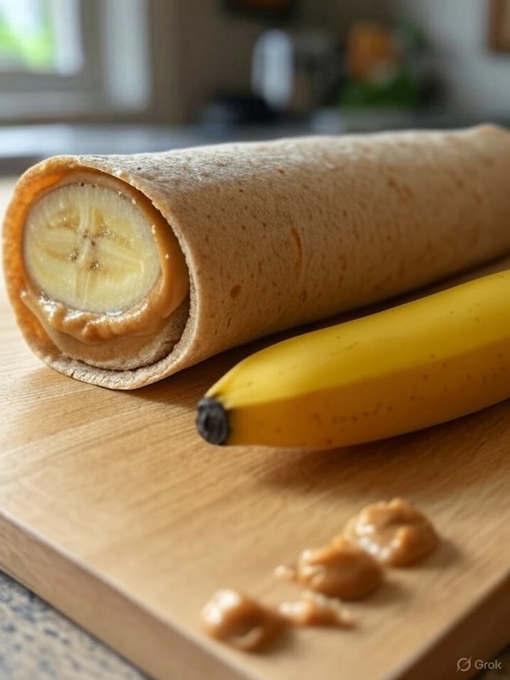 A peanut butter and banana roll-up