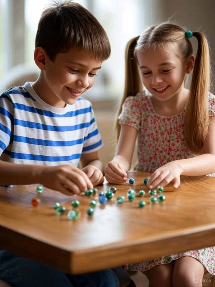 Two children play with marbles before creating their DIY marble maze