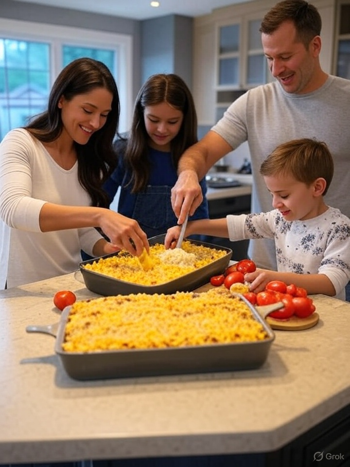 Layered Taco Rice Casserole: