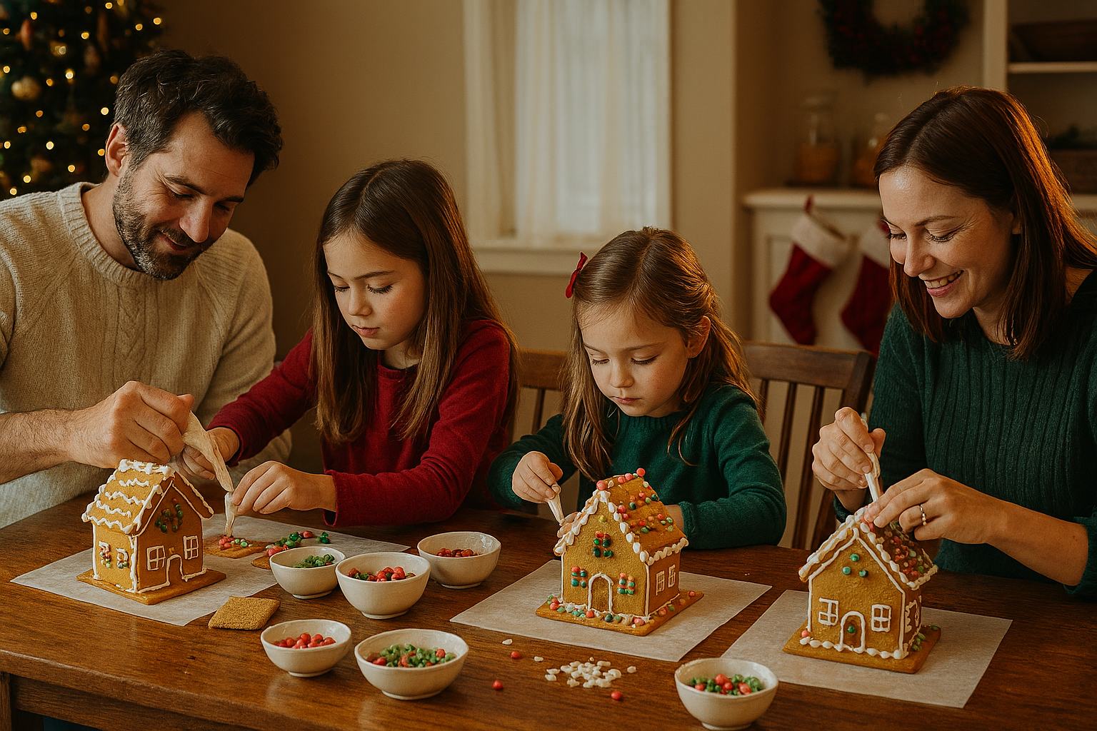 A family incorporates gingerbread houses into their holiday lessons.
