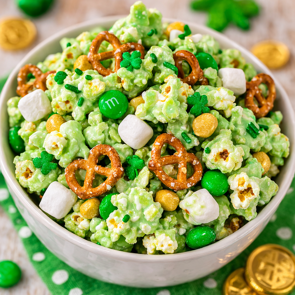 No-Bake Leprechaun Popcorn Mix